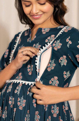 darshi fashion Women Printed Flared Kurta(Dark Green)
