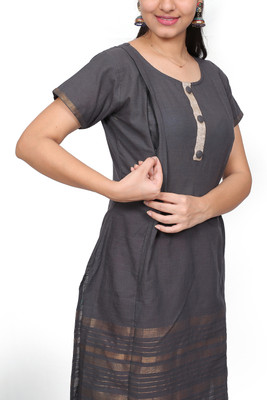 Sais Women Solid Straight Kurta(Black)