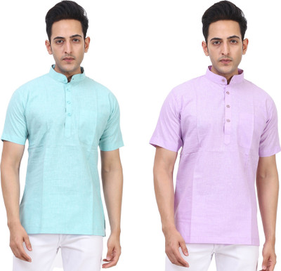 Kavita Fasion Men Solid Straight Kurta(Purple, Light Green)