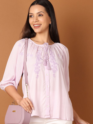 V-MART Women Embroidered A-line Kurta(Purple)