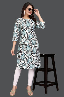 dharmanandan creation Women Printed Straight Kurta(Blue)