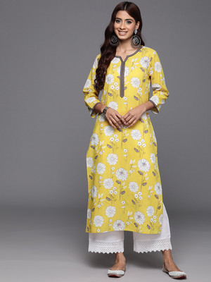 Varanga Women Printed Straight Kurta(Yellow)