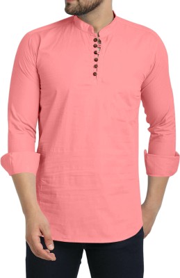 FINIVO FASHION Men Solid Straight Kurta(Pink)