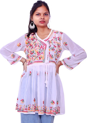 Ah creation Women Chikan Embroidery Ethnic Dress Kurta(White)