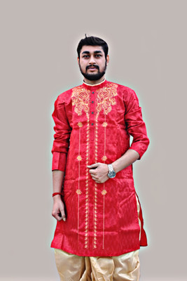 Sumit online Men Self Design Straight Kurta(Maroon)