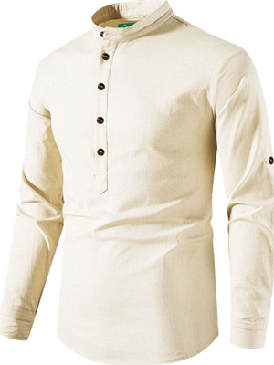 VIMASUTI Men Solid A-line Kurta(Beige)