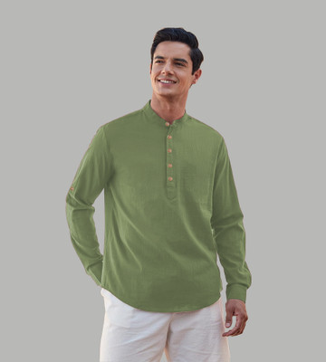HOC's Men Solid Straight Kurta(Green)