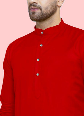 Wearbird Men Solid Straight Kurta(Red)