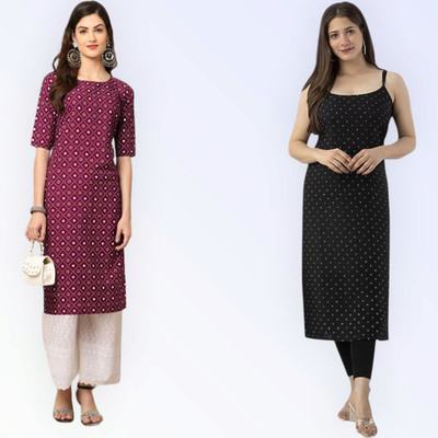 HouseOfCommon Women Printed Straight Kurta(Multicolor)