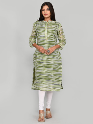 Kesarya Women Woven Design Straight Kurta(Green)