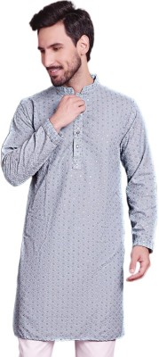 ALMORA Men Embroidered A-line Kurta(Grey)