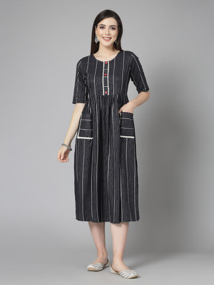Stylum Women Woven Design, Embellished Ethnic Dress Kurta(Black)