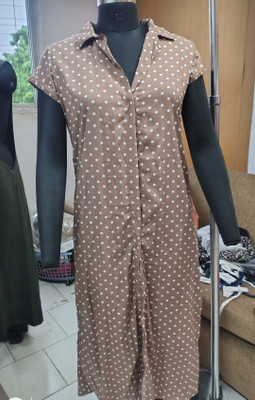 Topdress Women Polka Print A-line Kurta(Brown)
