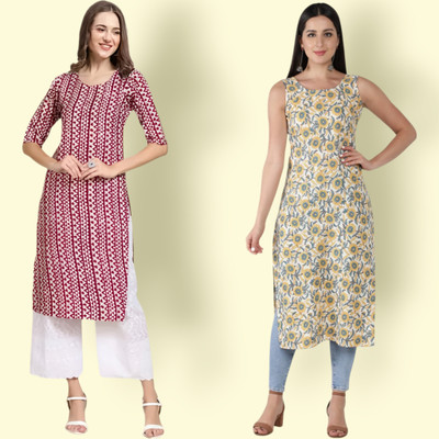 HouseOfCommon Women Printed, Striped Straight Kurta(Multicolor)