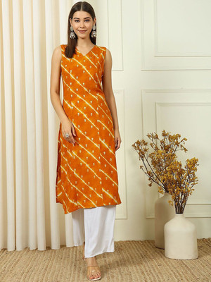 ANOUK Women Printed Straight Kurta(Orange)