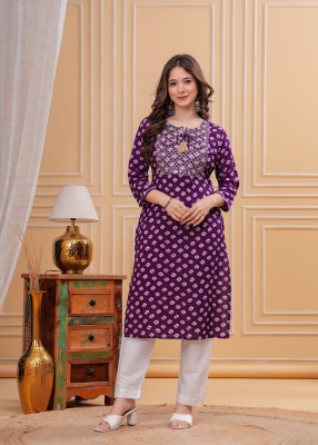 Deepyog Women Printed Straight Kurta(Purple)