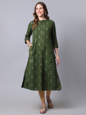 PISTAAS Women Printed A-line Kurta(Green)