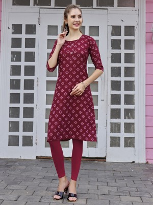 ANOUK Women Geometric Print Straight Kurta(Maroon)