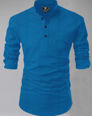 HouseOfCommon Men Solid Straight Kurta(Blue)