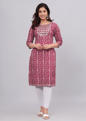 Nuki Women Embroidered Straight Kurta(Maroon)