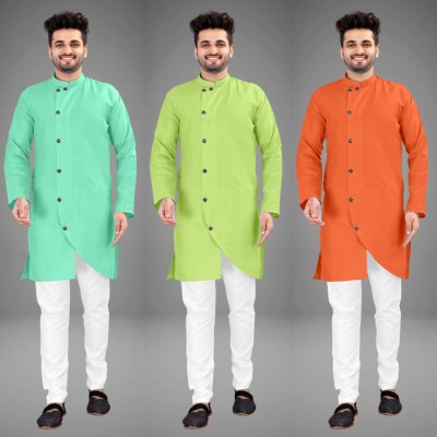 DIAMOND CLUSTER Men Self Design Trail Cut Kurta(Multicolor)