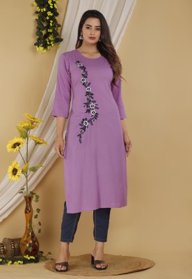 Mehsoos Women Embroidered Straight Kurta(Purple)