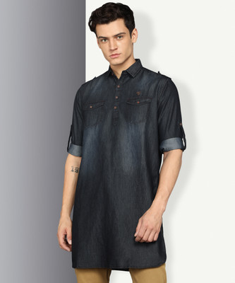 KUONS AVENUE Men Solid Pathani Kurta(Black)