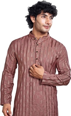 Vardha Men Woven Design Trail Cut Kurta(Pink)