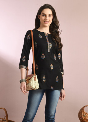 Annsh Apparel Women Printed Straight Kurta(Black)