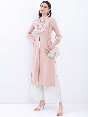 Vishudh Women Solid Straight Kurta(Pink)