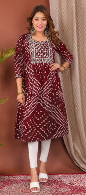 Parth f Women Bandhani A-line Kurta(Maroon)