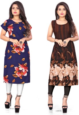 Modli 20 Fashion Women Floral Print Straight Kurta(Blue, Brown)