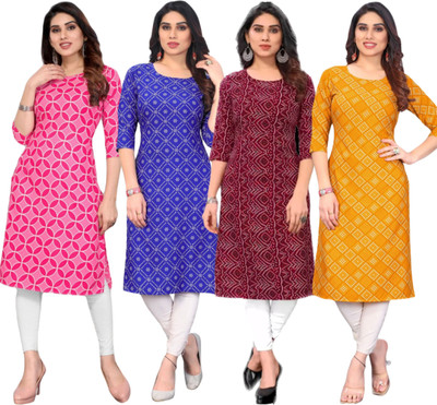 KurtisMart Women Printed Straight Kurta(Red)