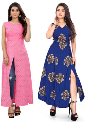 tanvi creation Women Printed Frontslit Kurta(Blue)