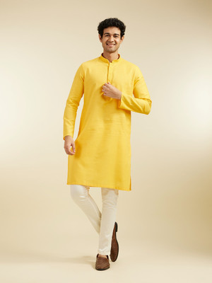 DIWAS by Manyavar Men Solid Straight Kurta(Yellow)