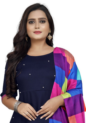 Mahudi Women Solid Anarkali Kurta(Blue)