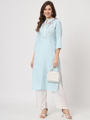 Amira's Women Embroidered Straight Kurta(Blue)