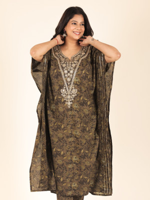 Aramya Women Floral Print Straight Kurta(Green)