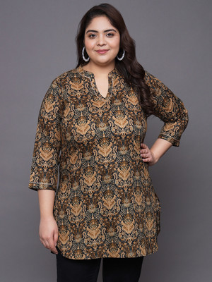 Tissu Women Floral Print Straight Kurta(Brown)