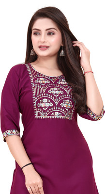 KNG TEXTILE Women Embroidered A-line Kurta(Purple)