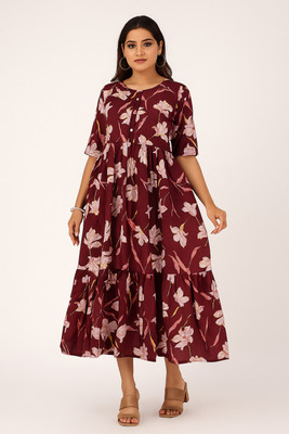 rajfeb Women Floral Print A-line Kurta(Maroon)