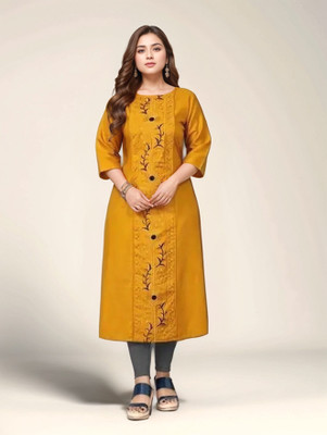 DESIRABASIX Women Embroidered A-line Kurta(Multicolor)