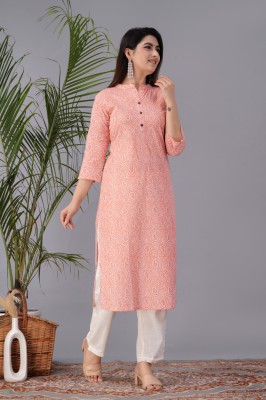 JFT Jaipur Fabtex Women Printed Straight Kurta(Pink)