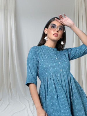 TheIconFashion Women Fit and Flare Blue Ankle Length Dress