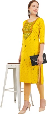 FCD Fashion Zone Women Embellished Straight Kurta(Yellow)