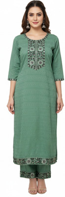 SARANS Women Embroidered, Self Design Straight Kurta(Green)