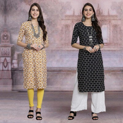 Moda Rapido Women Printed Straight Kurta(Multicolor)