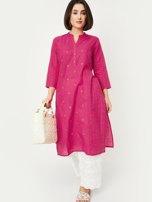MAX Women Printed Straight Kurta(Pink)