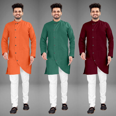 DIAMOND CLUSTER Men Self Design Trail Cut Kurta(Multicolor)