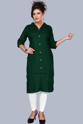 NEWSTARART Women Solid Straight Kurta(Dark Green)